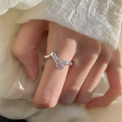 Корейска мода реколта розов циркон любов сърце пръстени обеци за жени момичета естетичен комплект колие бижута аксесоари на едро