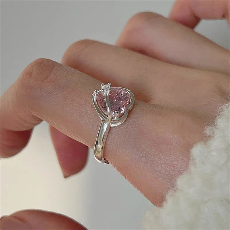 Корейска мода реколта розов циркон любов сърце пръстени обеци за жени момичета естетичен комплект колие бижута аксесоари на едро