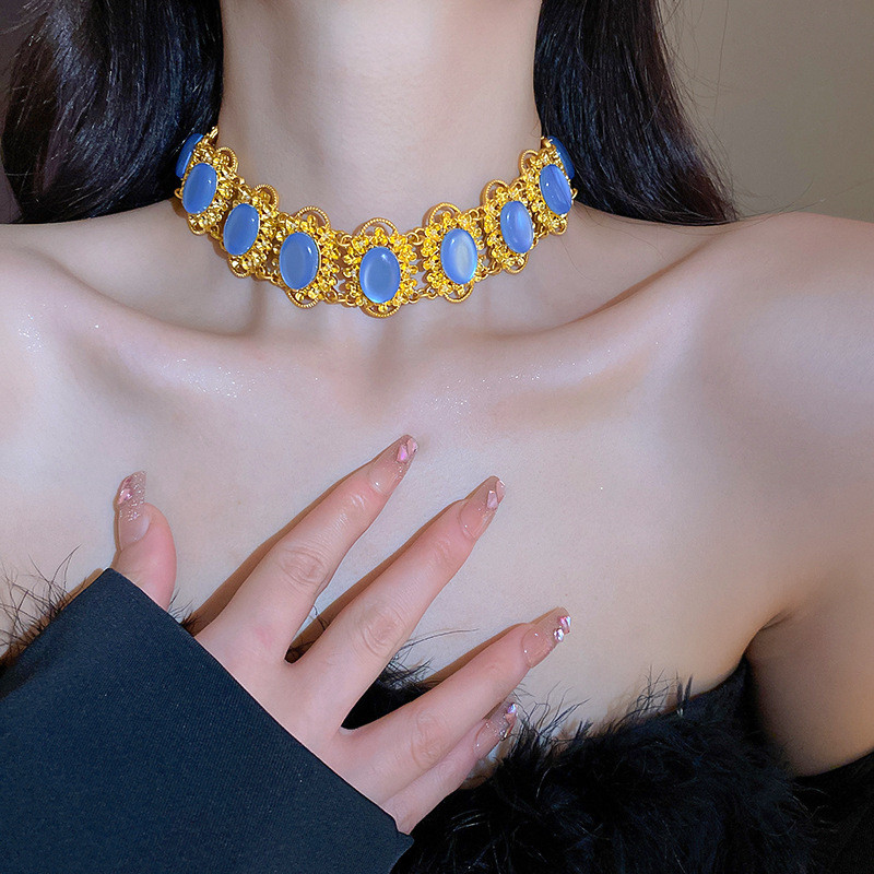 Középkori vintage strasszos geometrikus csípős vízcsepp fülbevaló francia kiváló minőségű Chokers nyaklánc és fülbevaló ékszer szett