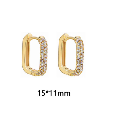 Cercei cu cerc din zirconiu cubic alb, pătrați, geometrici, de modă, de metal, de culoare aurie, cercei mici, cu cataramă pentru ureche, bijuterii pentru femei