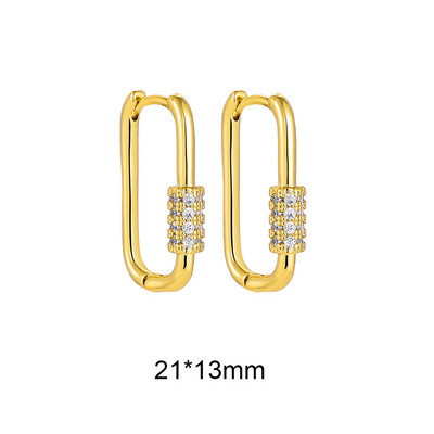 Cercei cu cerc din zirconiu cubic alb, pătrați, geometrici, de modă, de metal, de culoare aurie, cercei mici, cu cataramă pentru ureche, bijuterii pentru femei