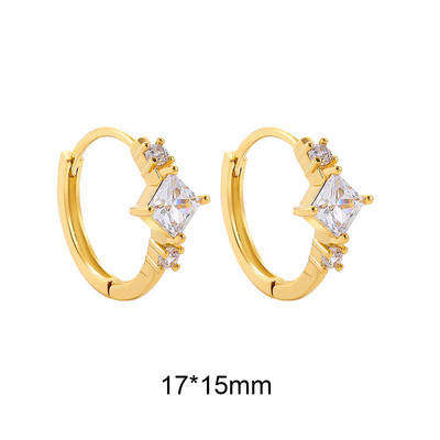 Cercei cu cerc din zirconiu cubic alb, pătrați, geometrici, de modă, de metal, de culoare aurie, cercei mici, cu cataramă pentru ureche, bijuterii pentru femei