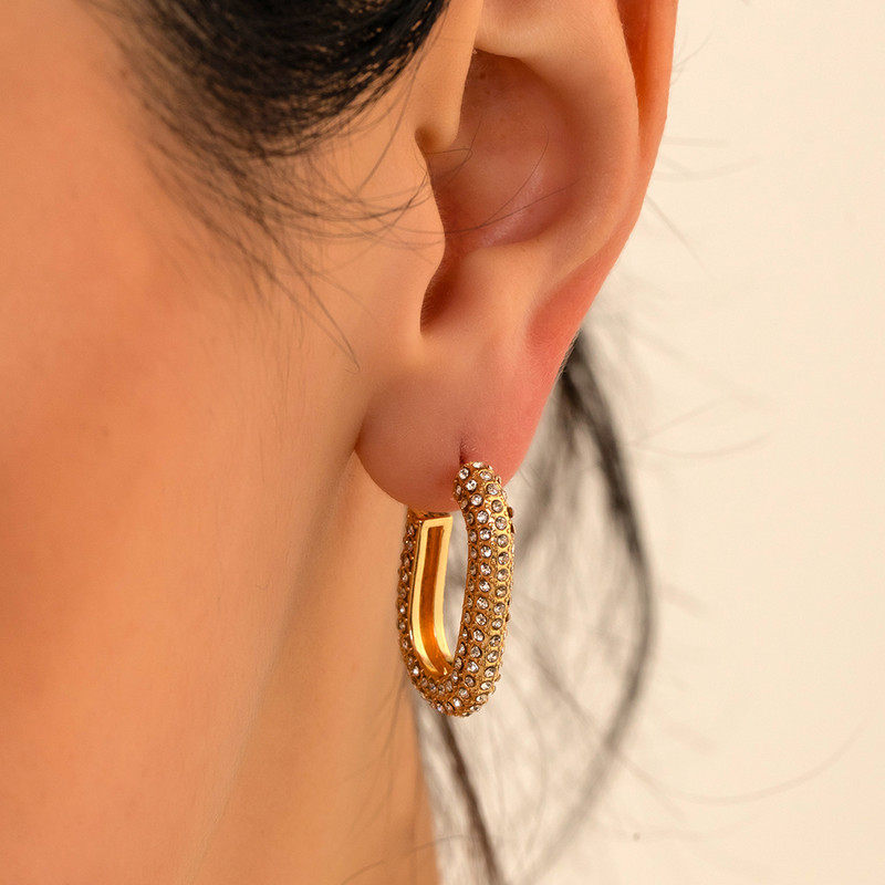 Cercei cu cerc din zirconiu cubic alb, pătrați, geometrici, de modă, de metal, de culoare aurie, cercei mici, cu cataramă pentru ureche, bijuterii pentru femei