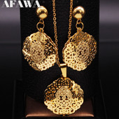 Islam Virág rozsdamentes acél ékszer készletek nőknek arany színű nyaklánc szett ékszer ensemble de bijoux en acier inoxidable luxe