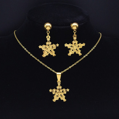 Islam Virág rozsdamentes acél ékszer készletek nőknek arany színű nyaklánc szett ékszer ensemble de bijoux en acier inoxidable luxe