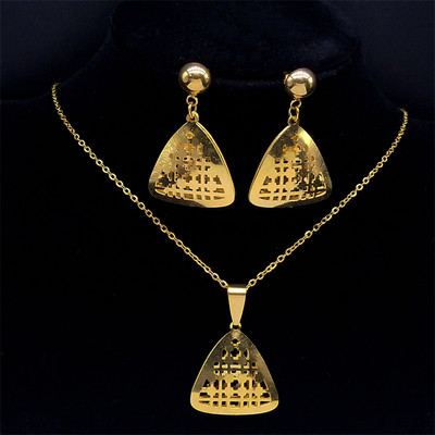 Islam Virág rozsdamentes acél ékszer készletek nőknek arany színű nyaklánc szett ékszer ensemble de bijoux en acier inoxidable luxe