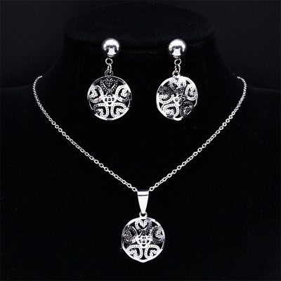 Islam Virág rozsdamentes acél ékszer készletek nőknek arany színű nyaklánc szett ékszer ensemble de bijoux en acier inoxidable luxe