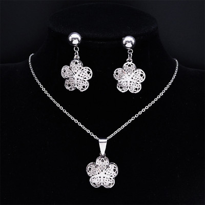 Islam Virág rozsdamentes acél ékszer készletek nőknek arany színű nyaklánc szett ékszer ensemble de bijoux en acier inoxidable luxe