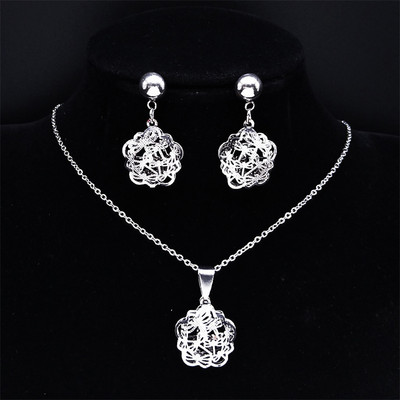 Islam Virág rozsdamentes acél ékszer készletek nőknek arany színű nyaklánc szett ékszer ensemble de bijoux en acier inoxidable luxe