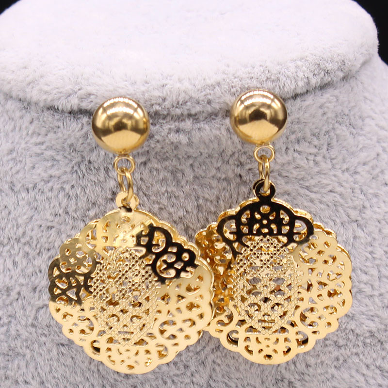 Islam Virág rozsdamentes acél ékszer készletek nőknek arany színű nyaklánc szett ékszer ensemble de bijoux en acier inoxidable luxe