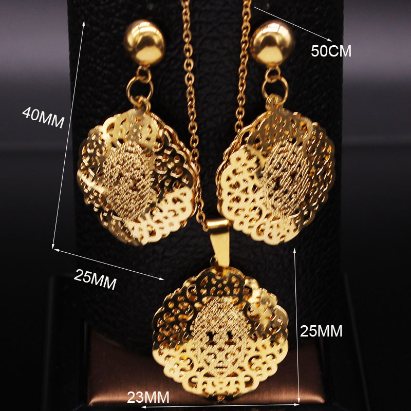 Islam Virág rozsdamentes acél ékszer készletek nőknek arany színű nyaklánc szett ékszer ensemble de bijoux en acier inoxidable luxe