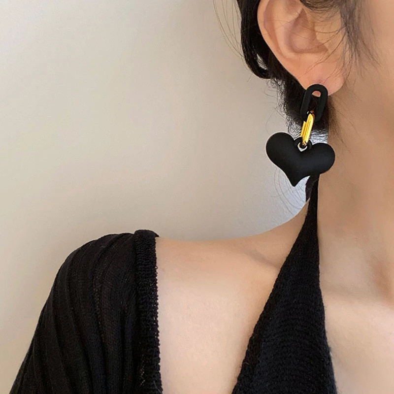 Cercei negri, retro, pentru dama, punk, geometrici, în formă de inimă, rotunde, ovale, temperament exagerat, accesorii gotice, cercei