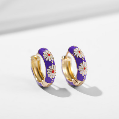 Cercei cu cerc mici cu flori emailate de epocă, cercei cu cerc rotund, bijuterii de modă Brincos