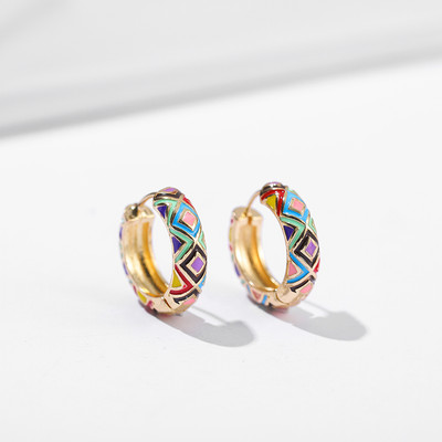 Cercei cu cerc mici cu flori emailate de epocă, cercei cu cerc rotund, bijuterii de modă Brincos