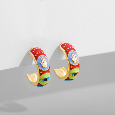 Cercei cu cerc mici cu flori emailate de epocă, cercei cu cerc rotund, bijuterii de modă Brincos