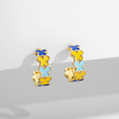 Cercei cu cerc mici cu flori emailate de epocă, cercei cu cerc rotund, bijuterii de modă Brincos