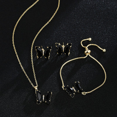 Emmaya Butterfly Glass Романтични булчински бижута Гривна Комплект висулки за жени Сватбена рокля за вечеря Подарък за рожден ден