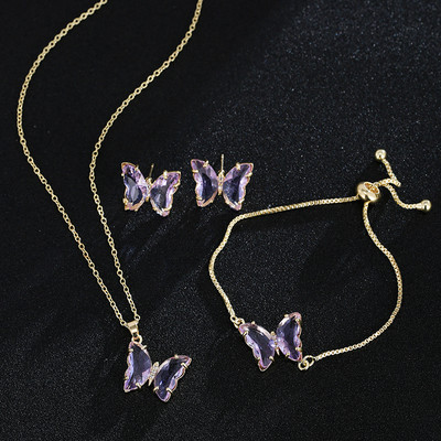 Emmaya Butterfly Glass Романтични булчински бижута Гривна Комплект висулки за жени Сватбена рокля за вечеря Подарък за рожден ден