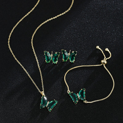 Emmaya Butterfly Glass Романтични булчински бижута Гривна Комплект висулки за жени Сватбена рокля за вечеря Подарък за рожден ден