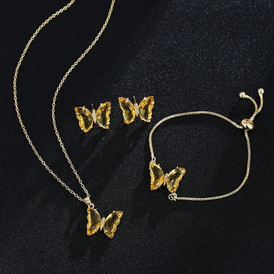 Emmaya Butterfly Glass Романтични булчински бижута Гривна Комплект висулки за жени Сватбена рокля за вечеря Подарък за рожден ден