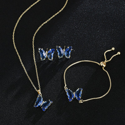 Emmaya Butterfly Glass Романтични булчински бижута Гривна Комплект висулки за жени Сватбена рокля за вечеря Подарък за рожден ден