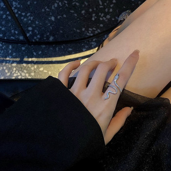 Винтидж пънк пръстен със змийска форма за мъже, жени, корейски, елегантен отварящ се регулируем кристален пръстен, сватбени парти бижута