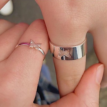 Рок хип-хоп верижни пръстени Многослойни регулируеми отворени пръстени Комплект за жени Мъже Любовник Двойка Пеперуда Парти Подарък Бижута