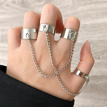 Rock Hiphop Chain Rings Ρυθμιζόμενα δαχτυλίδια πολλαπλών επιπέδων Σετ δαχτυλιδιών με ανοιχτό δάχτυλο για γυναίκες Ανδρικά κοσμήματα δώρο για ζευγάρια με πεταλούδες