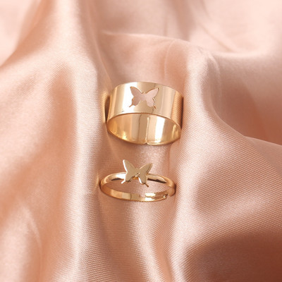 Inele cu lanț Rock Hiphop, set de inele cu degete deschise, ajustabile, cu mai multe straturi, pentru femei, bărbați, cuplu iubit, bijuterii cadou pentru petrecere cu fluturi