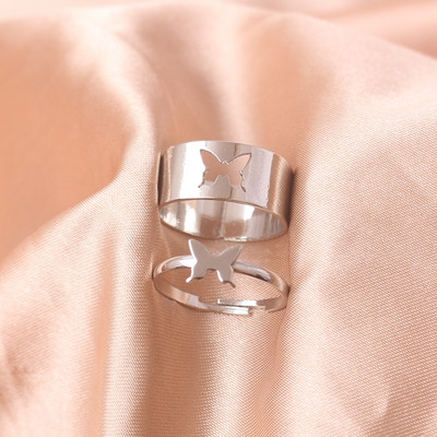 Inele cu lanț Rock Hiphop, set de inele cu degete deschise, ajustabile, cu mai multe straturi, pentru femei, bărbați, cuplu iubit, bijuterii cadou pentru petrecere cu fluturi