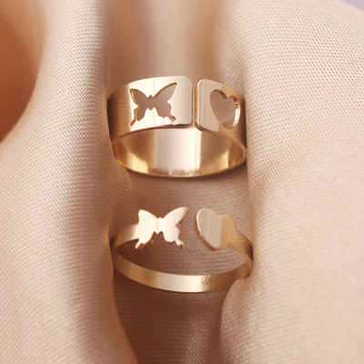 Inele cu lanț Rock Hiphop, set de inele cu degete deschise, ajustabile, cu mai multe straturi, pentru femei, bărbați, cuplu iubit, bijuterii cadou pentru petrecere cu fluturi