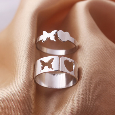 Inele cu lanț Rock Hiphop, set de inele cu degete deschise, ajustabile, cu mai multe straturi, pentru femei, bărbați, cuplu iubit, bijuterii cadou pentru petrecere cu fluturi