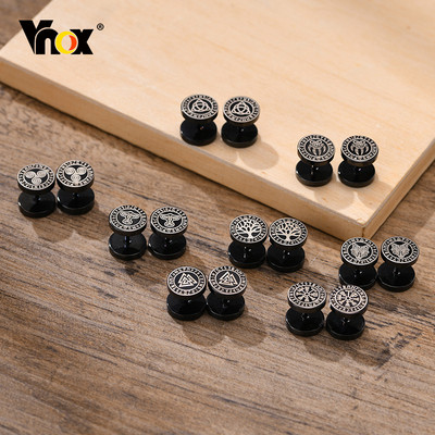 Ανδρικά σκουλαρίκια Vnox Viking Black Stud, Vegvisir και Norse Valknut, Cool Punk από ανοξείδωτο ατσάλι Norse Viking ανδρικά σκουλαρίκια