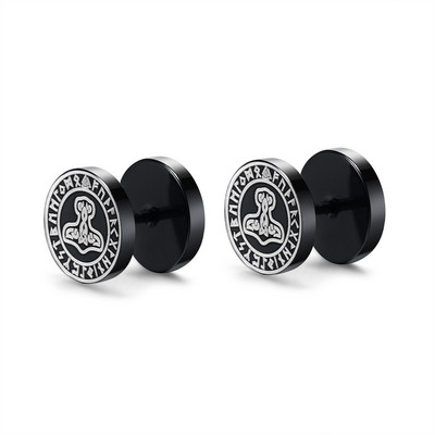 Cercei Vnox pentru bărbați vikingi negri, Vegvisir și Norse Valknut, set de cercei pentru bărbați, din oțel inoxidabil, punk, vikingi