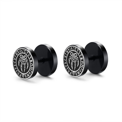 Cercei Vnox pentru bărbați vikingi negri, Vegvisir și Norse Valknut, set de cercei pentru bărbați, din oțel inoxidabil, punk, vikingi