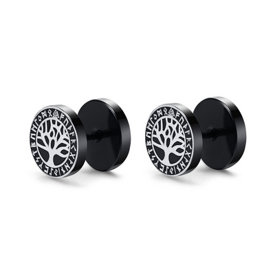Cercei Vnox pentru bărbați vikingi negri, Vegvisir și Norse Valknut, set de cercei pentru bărbați, din oțel inoxidabil, punk, vikingi