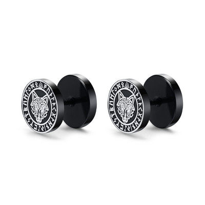 Cercei Vnox pentru bărbați vikingi negri, Vegvisir și Norse Valknut, set de cercei pentru bărbați, din oțel inoxidabil, punk, vikingi