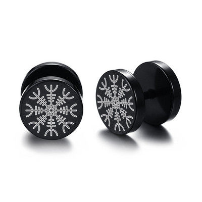 Cercei Vnox pentru bărbați vikingi negri, Vegvisir și Norse Valknut, set de cercei pentru bărbați, din oțel inoxidabil, punk, vikingi