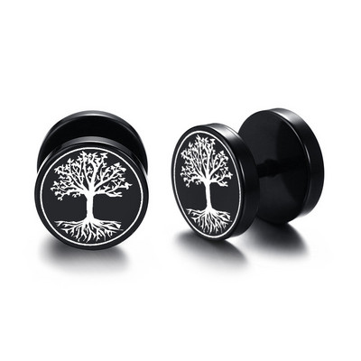 Cercei Vnox pentru bărbați vikingi negri, Vegvisir și Norse Valknut, set de cercei pentru bărbați, din oțel inoxidabil, punk, vikingi
