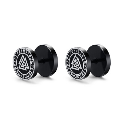 Cercei Vnox pentru bărbați vikingi negri, Vegvisir și Norse Valknut, set de cercei pentru bărbați, din oțel inoxidabil, punk, vikingi