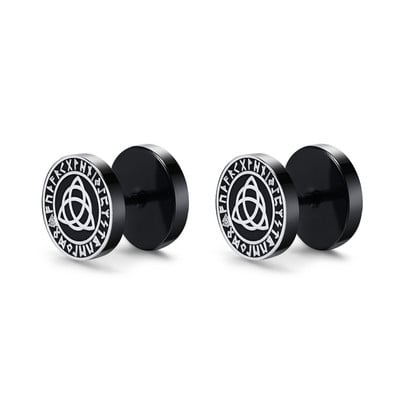 Cercei Vnox pentru bărbați vikingi negri, Vegvisir și Norse Valknut, set de cercei pentru bărbați, din oțel inoxidabil, punk, vikingi