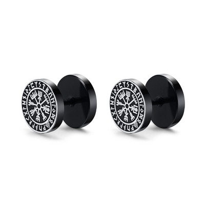 Cercei Vnox pentru bărbați vikingi negri, Vegvisir și Norse Valknut, set de cercei pentru bărbați, din oțel inoxidabil, punk, vikingi