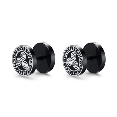 Cercei Vnox pentru bărbați vikingi negri, Vegvisir și Norse Valknut, set de cercei pentru bărbați, din oțel inoxidabil, punk, vikingi