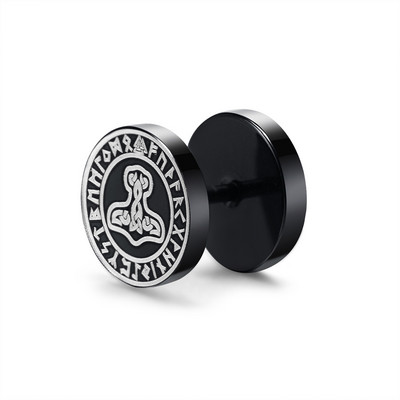 Cercei Vnox pentru bărbați vikingi negri, Vegvisir și Norse Valknut, set de cercei pentru bărbați, din oțel inoxidabil, punk, vikingi