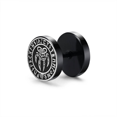 Cercei Vnox pentru bărbați vikingi negri, Vegvisir și Norse Valknut, set de cercei pentru bărbați, din oțel inoxidabil, punk, vikingi