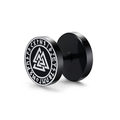 Cercei Vnox pentru bărbați vikingi negri, Vegvisir și Norse Valknut, set de cercei pentru bărbați, din oțel inoxidabil, punk, vikingi