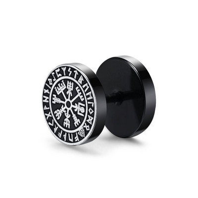 Cercei Vnox pentru bărbați vikingi negri, Vegvisir și Norse Valknut, set de cercei pentru bărbați, din oțel inoxidabil, punk, vikingi