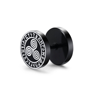 Cercei Vnox pentru bărbați vikingi negri, Vegvisir și Norse Valknut, set de cercei pentru bărbați, din oțel inoxidabil, punk, vikingi