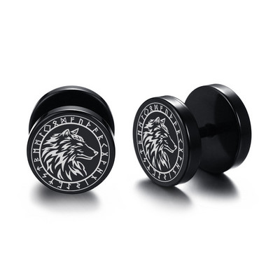 Cercei Vnox pentru bărbați vikingi negri, Vegvisir și Norse Valknut, set de cercei pentru bărbați, din oțel inoxidabil, punk, vikingi