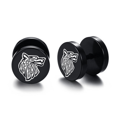 Cercei Vnox pentru bărbați vikingi negri, Vegvisir și Norse Valknut, set de cercei pentru bărbați, din oțel inoxidabil, punk, vikingi